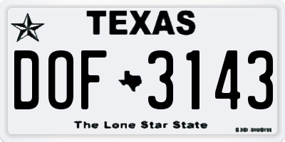 TX license plate DOF3143