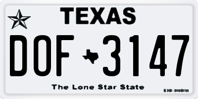 TX license plate DOF3147