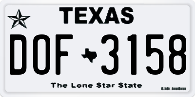 TX license plate DOF3158