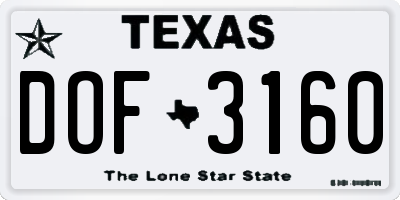 TX license plate DOF3160