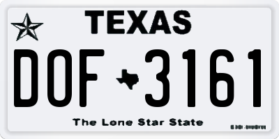 TX license plate DOF3161