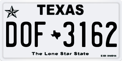 TX license plate DOF3162