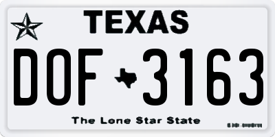TX license plate DOF3163