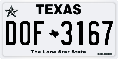 TX license plate DOF3167