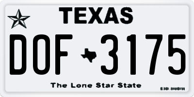 TX license plate DOF3175