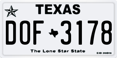 TX license plate DOF3178