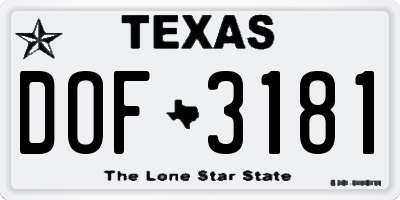 TX license plate DOF3181