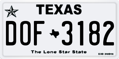 TX license plate DOF3182