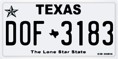 TX license plate DOF3183