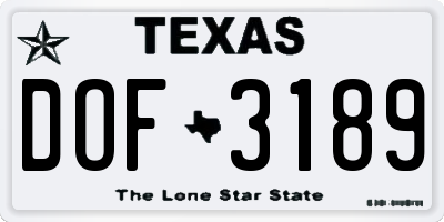 TX license plate DOF3189