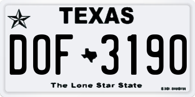 TX license plate DOF3190