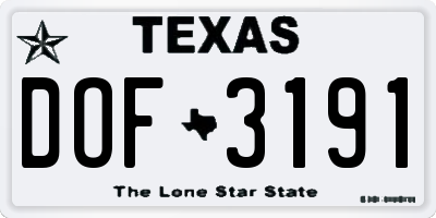 TX license plate DOF3191