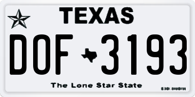 TX license plate DOF3193