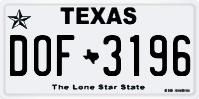 TX license plate DOF3196