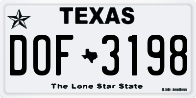 TX license plate DOF3198