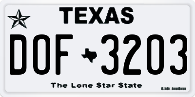 TX license plate DOF3203