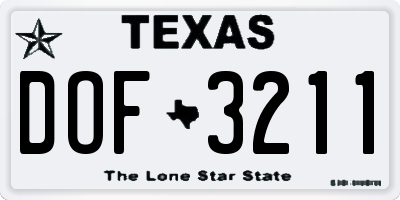 TX license plate DOF3211