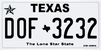 TX license plate DOF3232