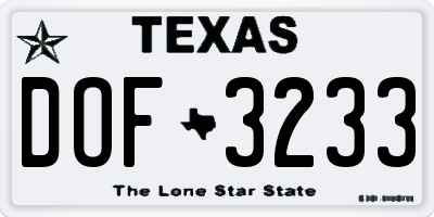 TX license plate DOF3233
