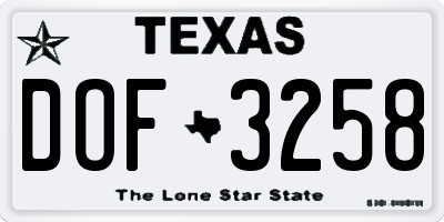 TX license plate DOF3258
