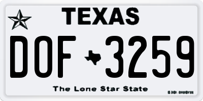TX license plate DOF3259