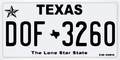 TX license plate DOF3260
