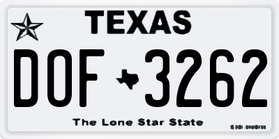 TX license plate DOF3262