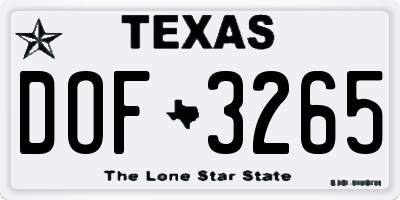 TX license plate DOF3265