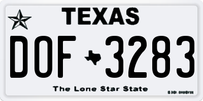 TX license plate DOF3283