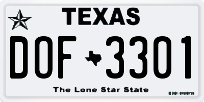 TX license plate DOF3301