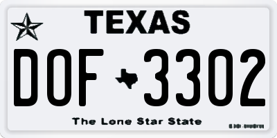 TX license plate DOF3302