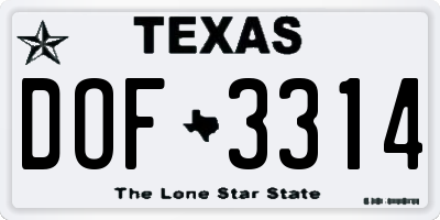 TX license plate DOF3314