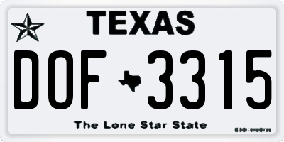 TX license plate DOF3315