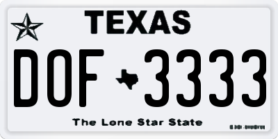 TX license plate DOF3333