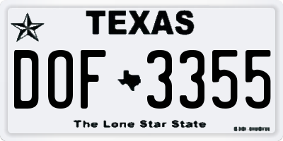 TX license plate DOF3355