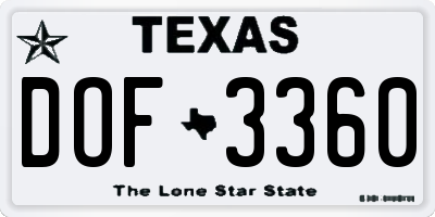TX license plate DOF3360