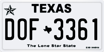 TX license plate DOF3361