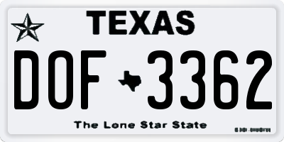 TX license plate DOF3362
