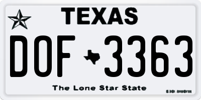 TX license plate DOF3363