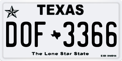 TX license plate DOF3366