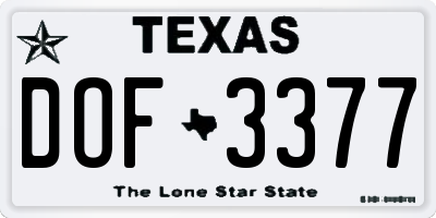 TX license plate DOF3377