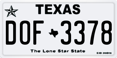 TX license plate DOF3378