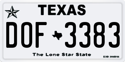 TX license plate DOF3383