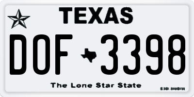 TX license plate DOF3398