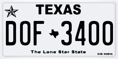 TX license plate DOF3400