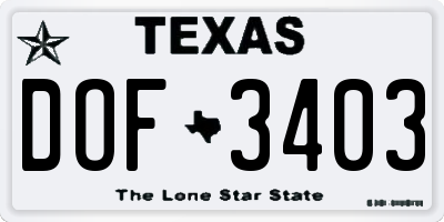 TX license plate DOF3403