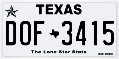 TX license plate DOF3415