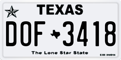 TX license plate DOF3418