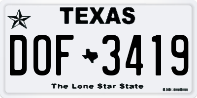 TX license plate DOF3419