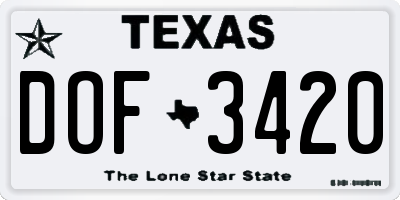 TX license plate DOF3420